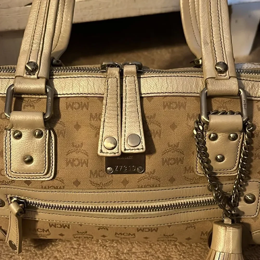 MCM MUNCHEN FABRIC SATCHEL